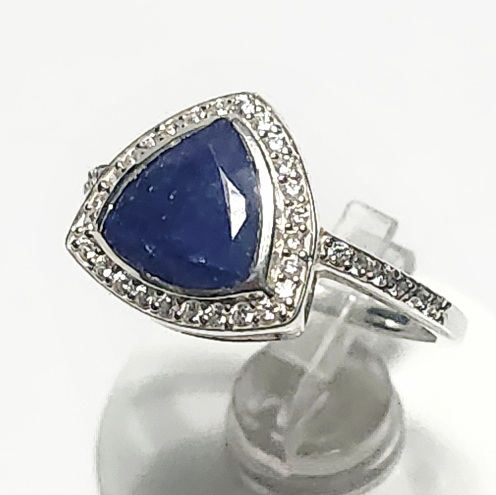Sapphire Sterlings Silver Trillion Ring size 7